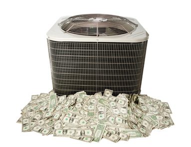 Outdoor HVAC system surrounded by money.