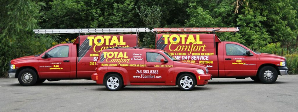 Fleet of vehicles from Total Comfort, an HVAC and plumbing company in the Kansas City Metro.