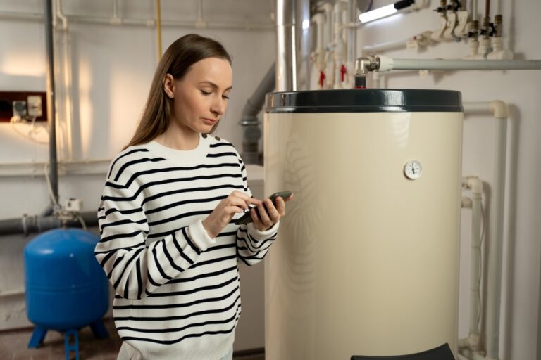 Woman concerned about boiler leaking water