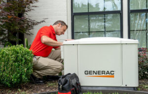 Electrician installing Generac whole-house generator