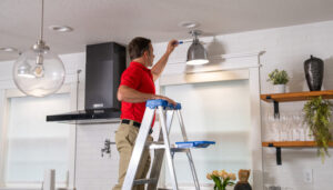 Electrician installing indoor lighting